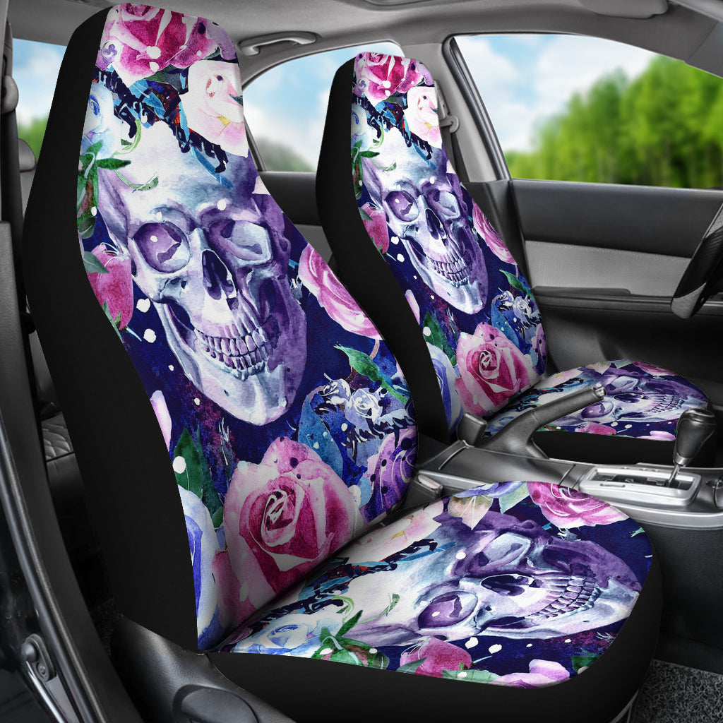 Set of 2 pcs skull rose car seat covers