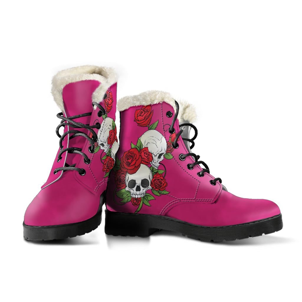 Skull Couple Roses (Eclipse) - Faux Fur Leather Boots