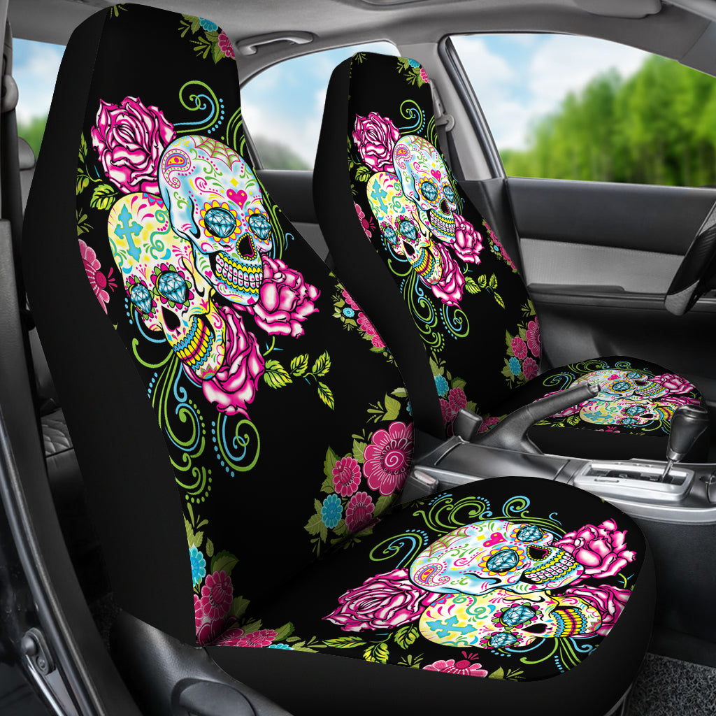 Set 2 pcs Floral sugar skull car seat covers