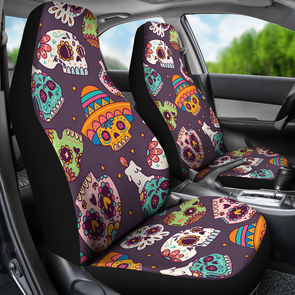 Set of 2 pcs sugar skull seat covers