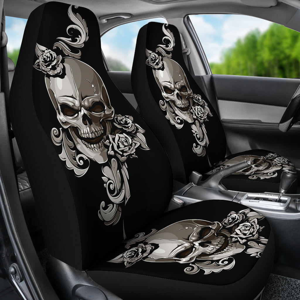 Set of 2 floral sugar skulls car seat covers