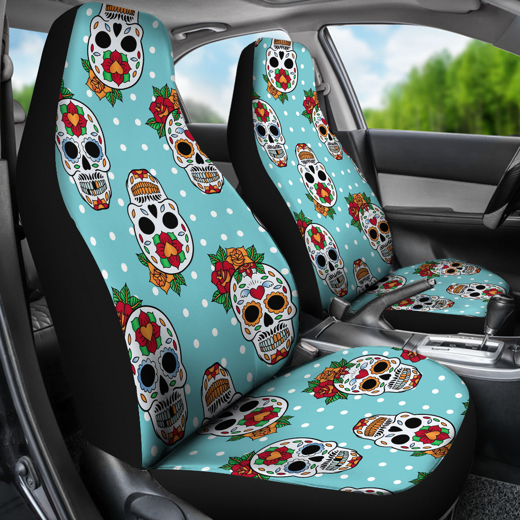 Set of 2 sugar skull day of the dead seat covers