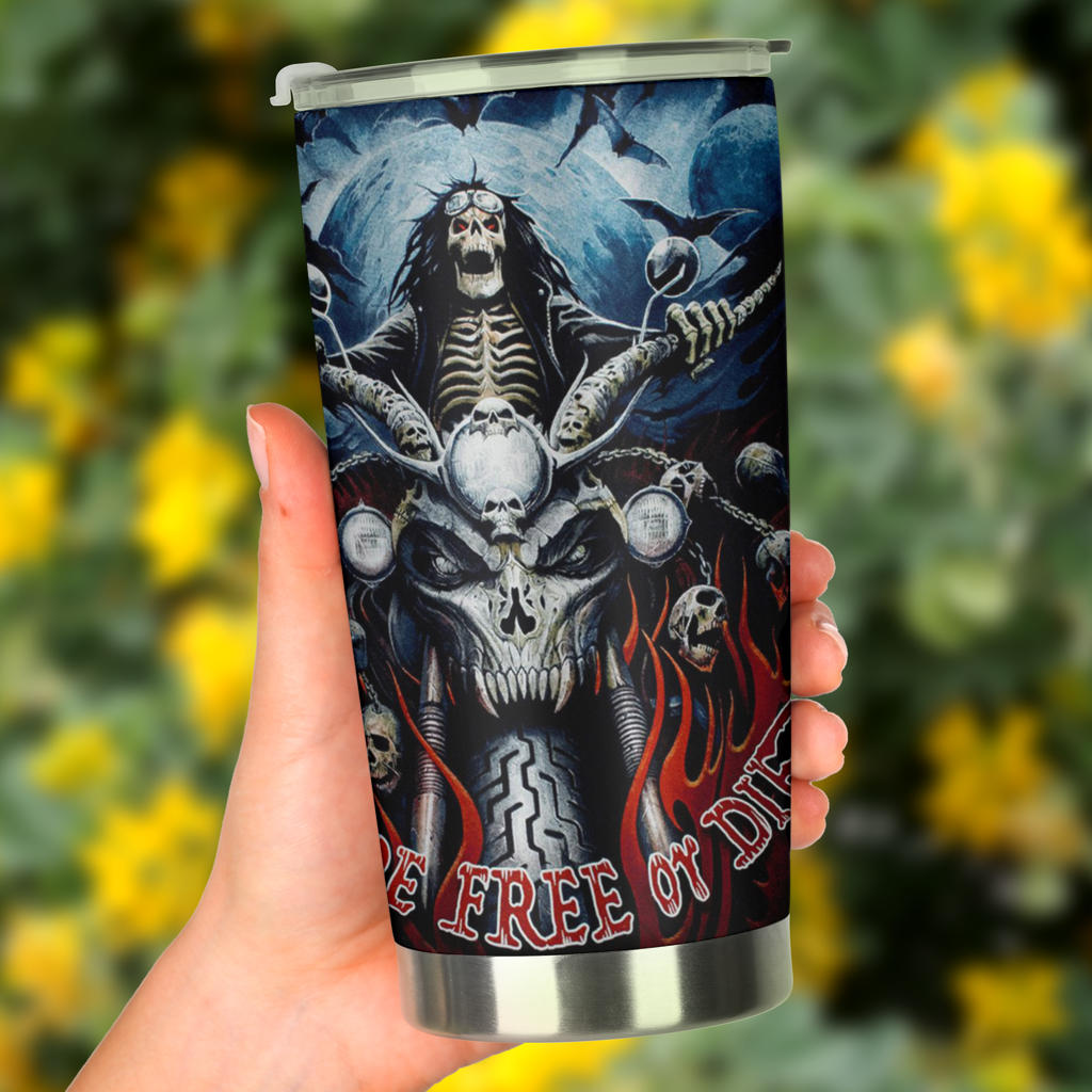 Skull grim reaper biker tumbler travel mug