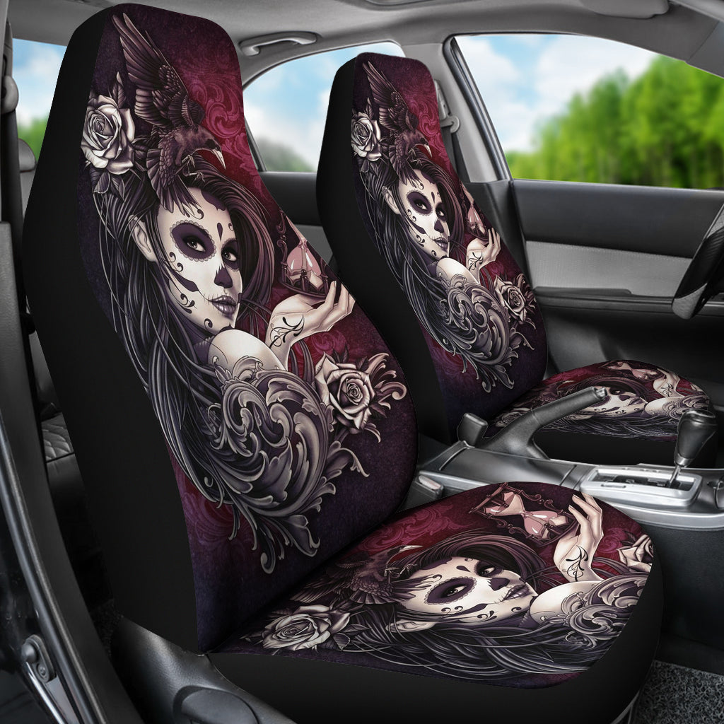 Set of 2 pcs Sugar skull girl seat covers