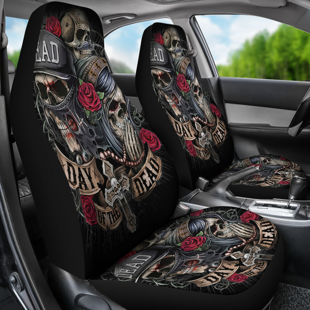 Set 2 pcs Gothic Day of the dead sugar skull car seat covers