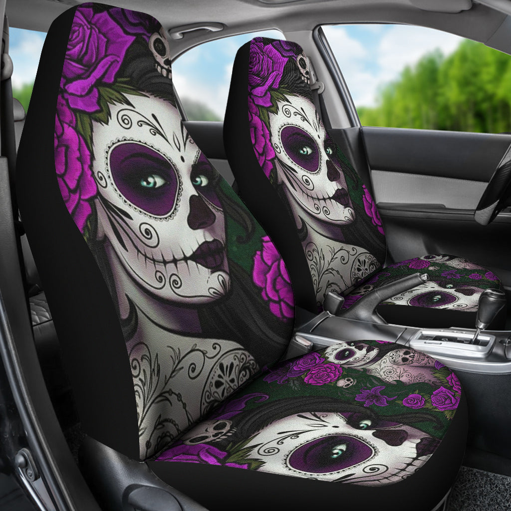 Set of 2 pcs sugar skull girls car seat covers