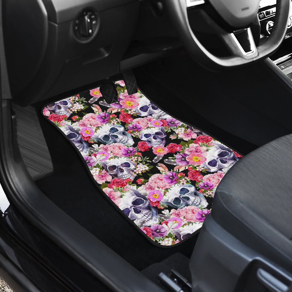 Set of 4 pcs floral skull car mats