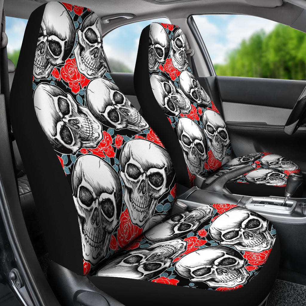 Set of 2 pcs - Skull Gothic Horror Flaming Fire Halloween skull car seat covers