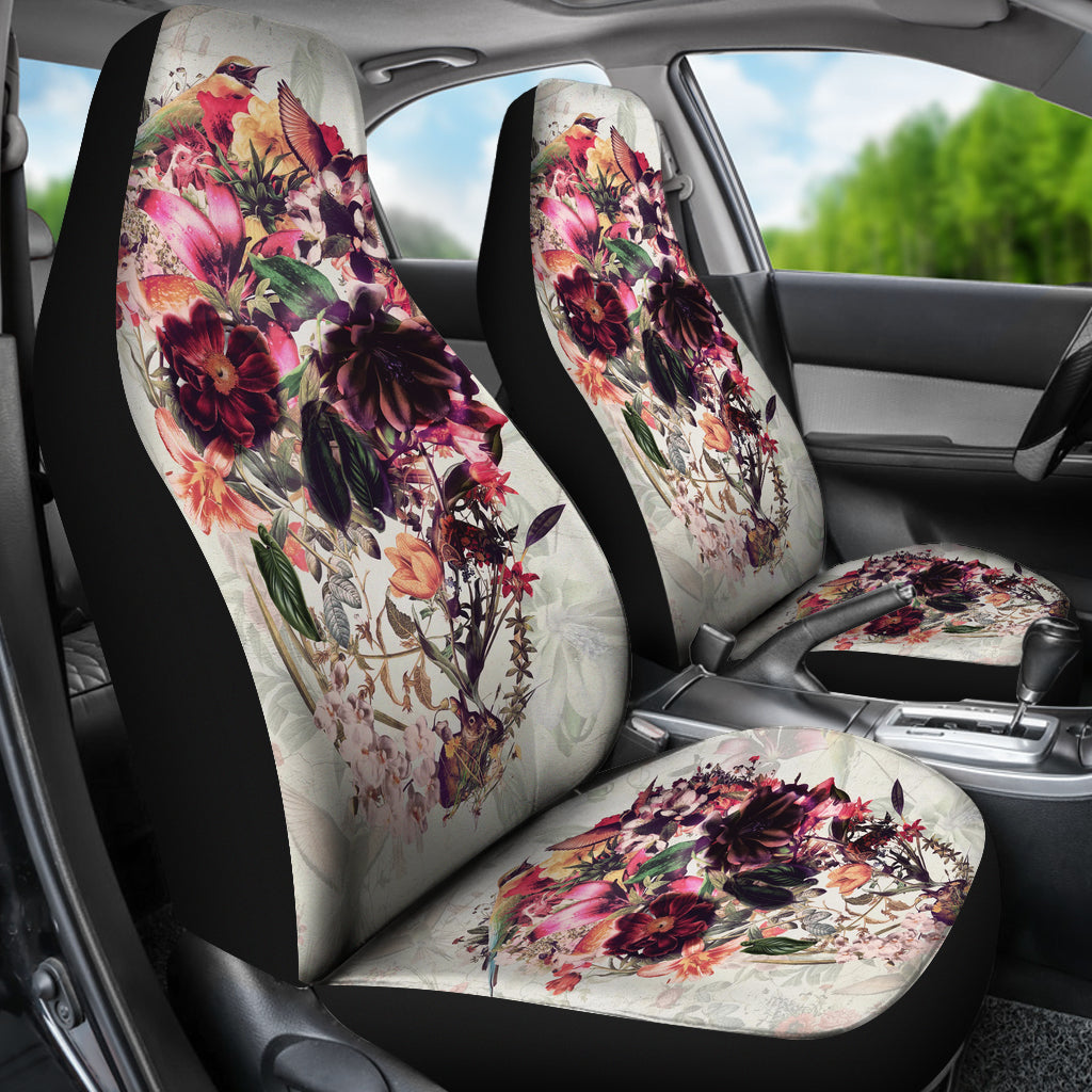 Set 2 pcs Gothic flower skull car seat covers