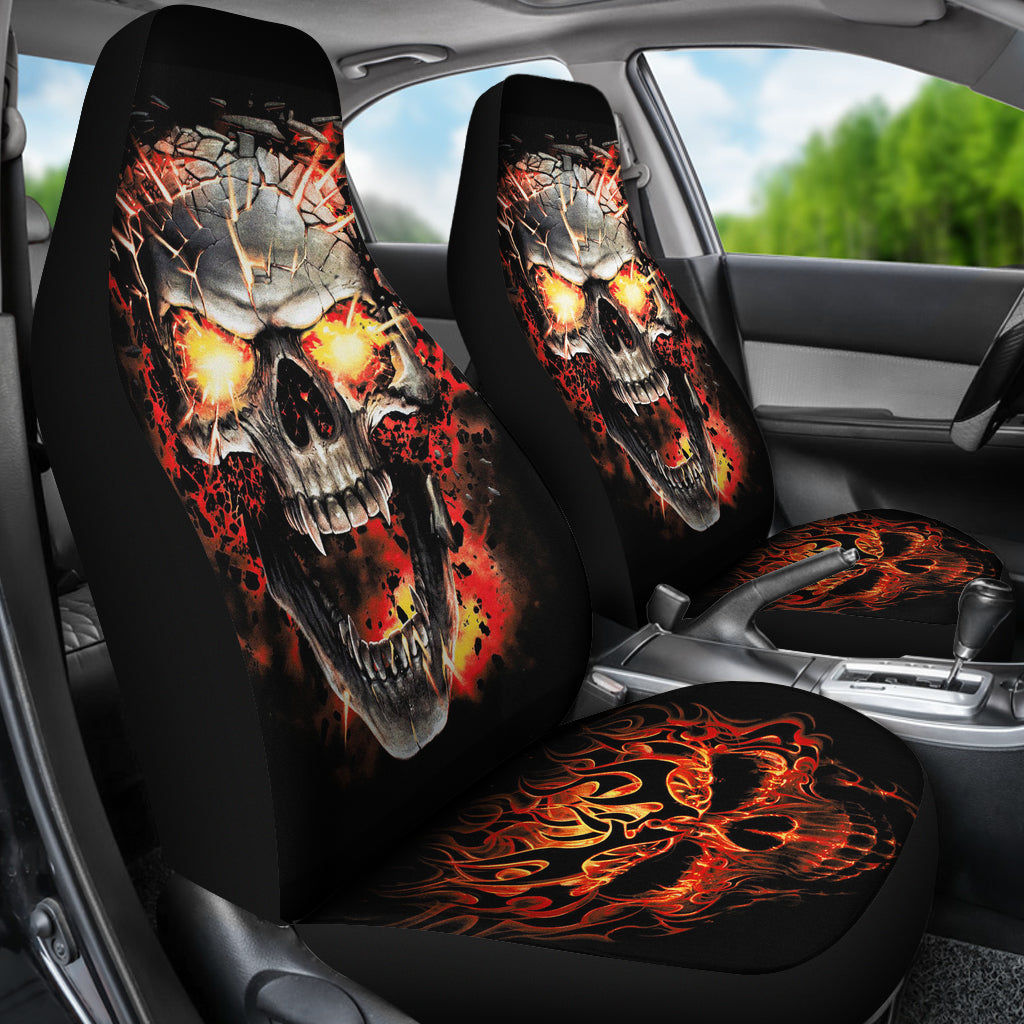 Set of 2 pcs fire skull car seat covers