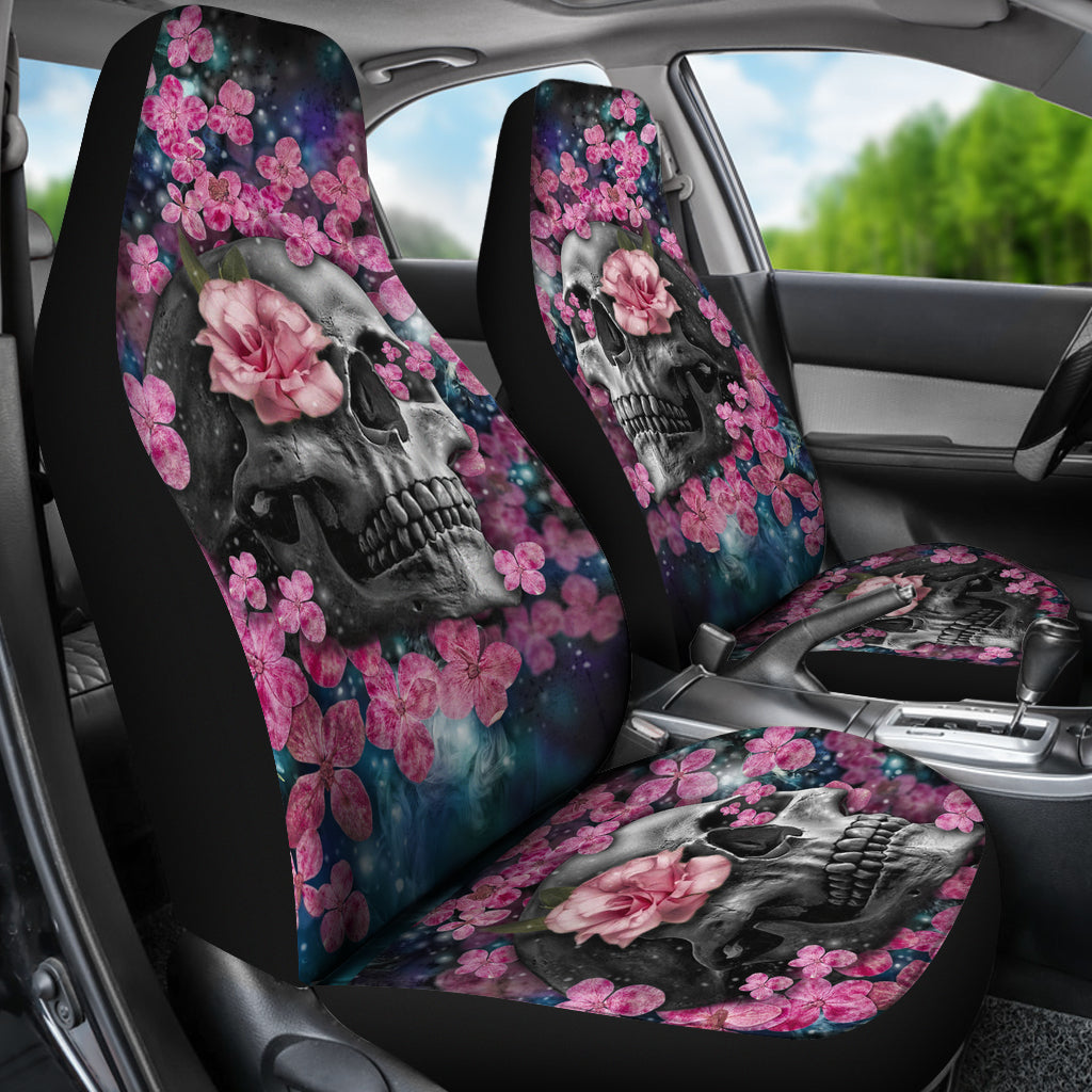 Set of 2 beautiful floral sugar skull car seat covers