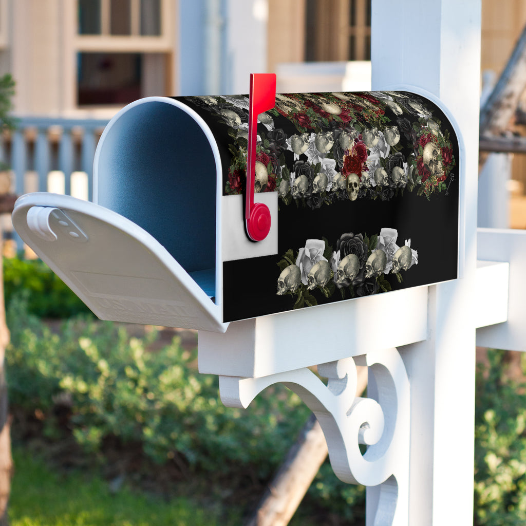 Skulls and Roses on Black Mailbox Cover