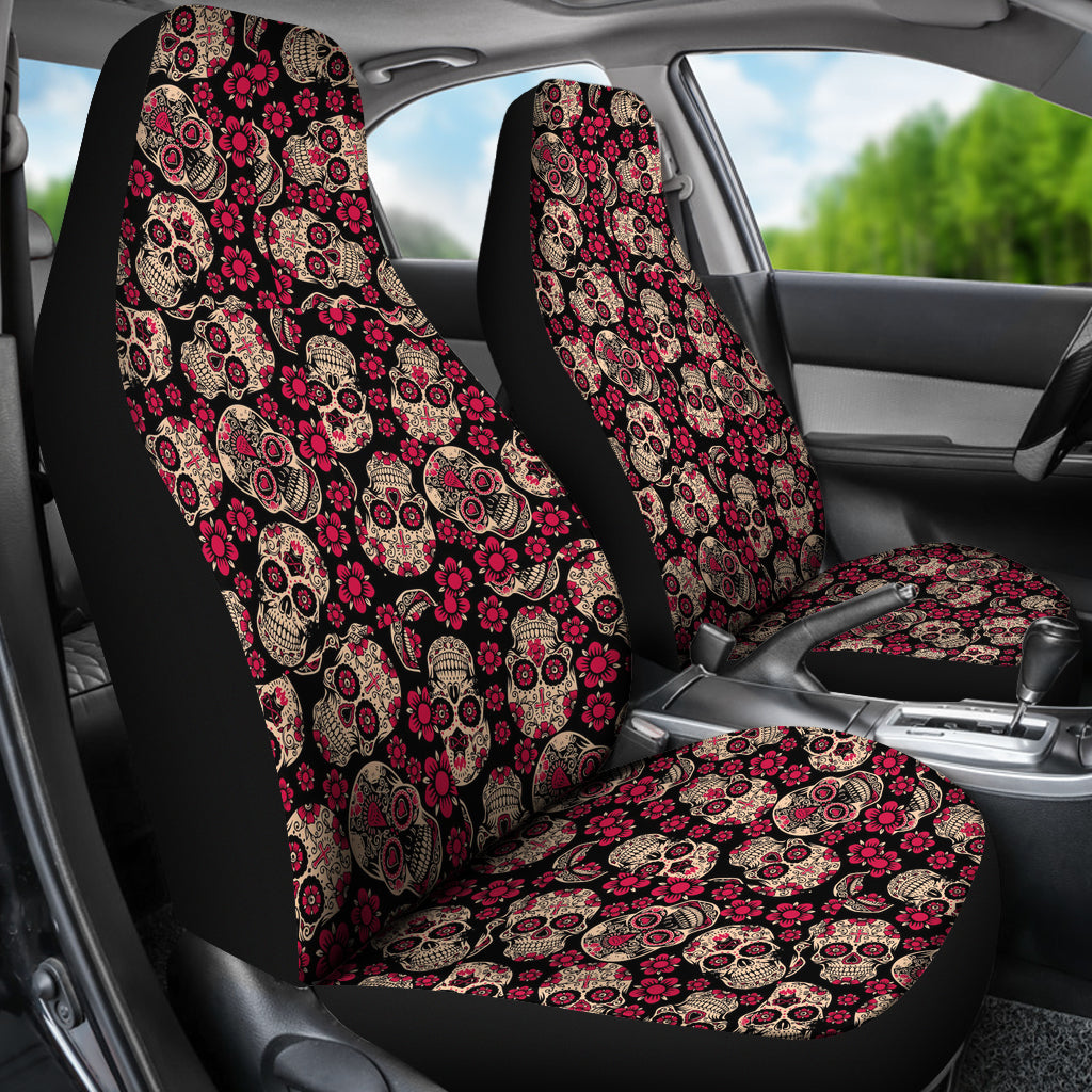 Set of 2 pcs sugar skull car seat covers