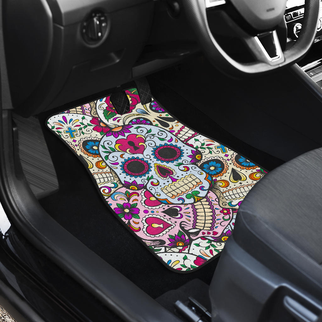 Set of 2 - Sugar skull beautiful car mats