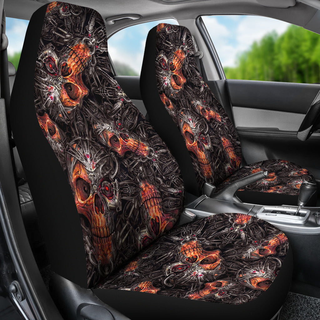 Set of 2 Flaming skulls car seat covers