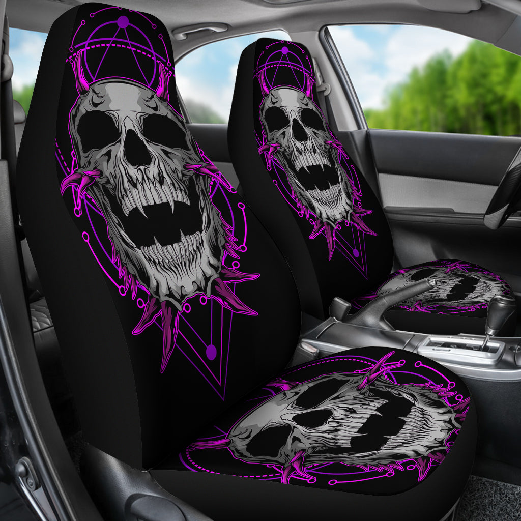 Set of 2 purple skull gothic sugar skull seat covers