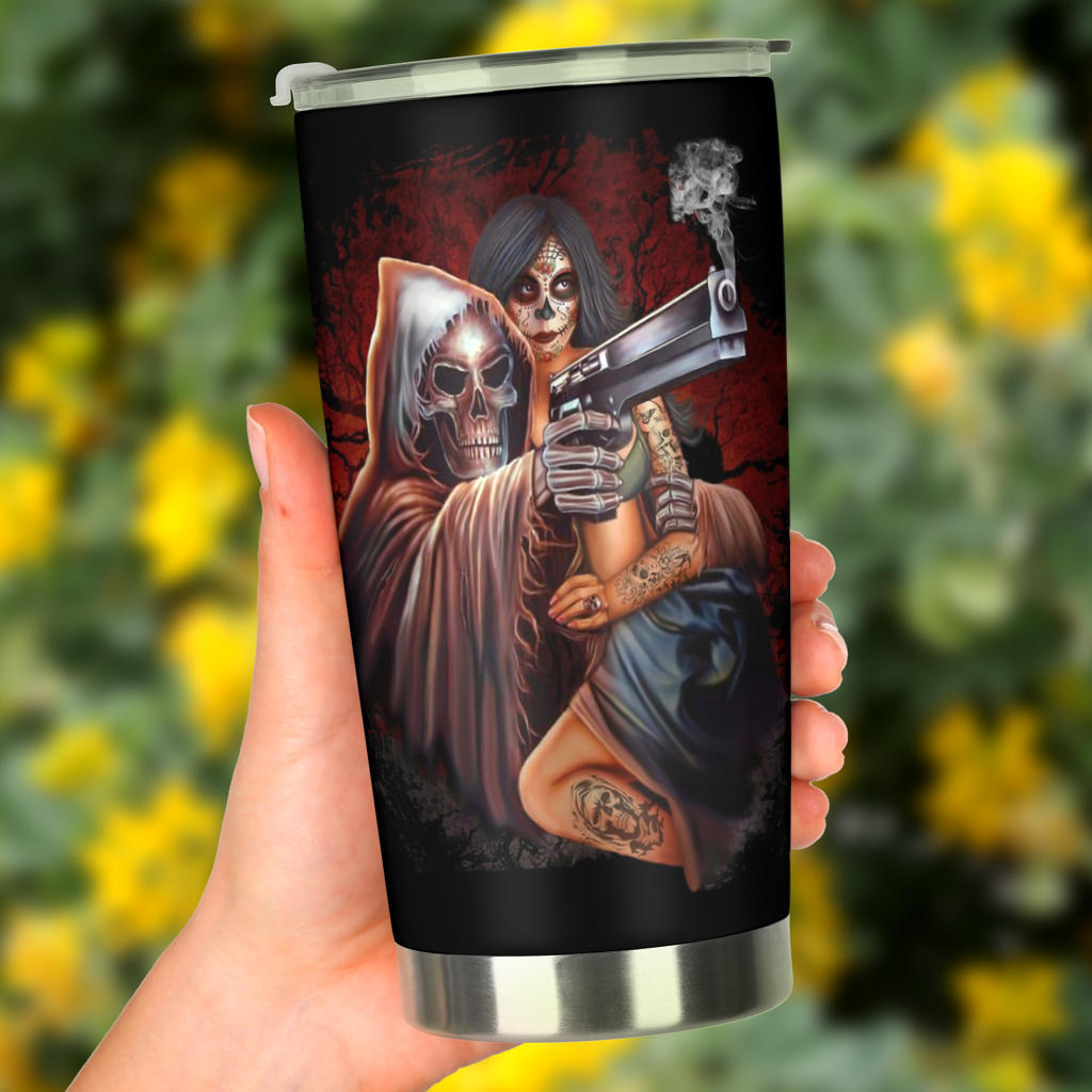 Grim reaper & girl tumbler cup mug