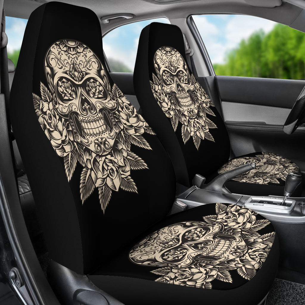 Set 2 seat cover sugar skulls