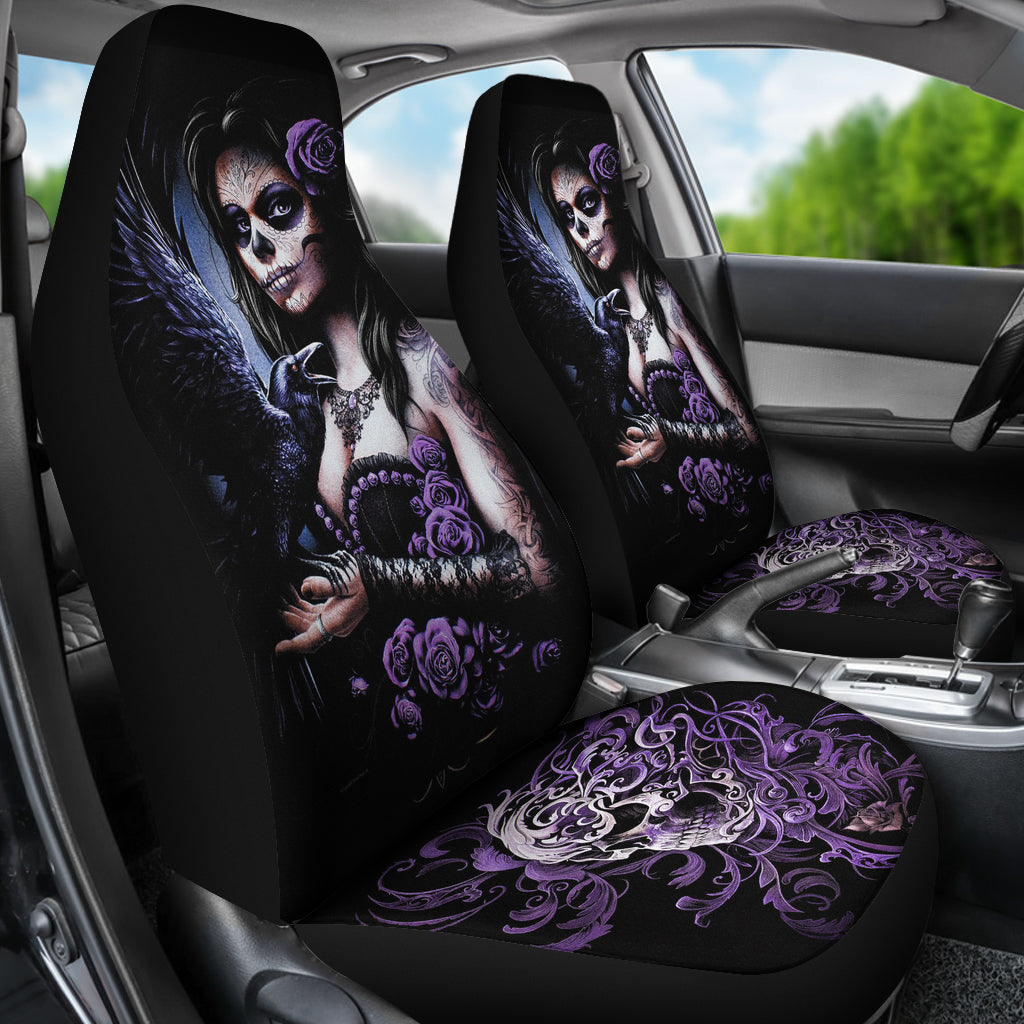 Set of 2 pcs sugar skull girl car seat covers