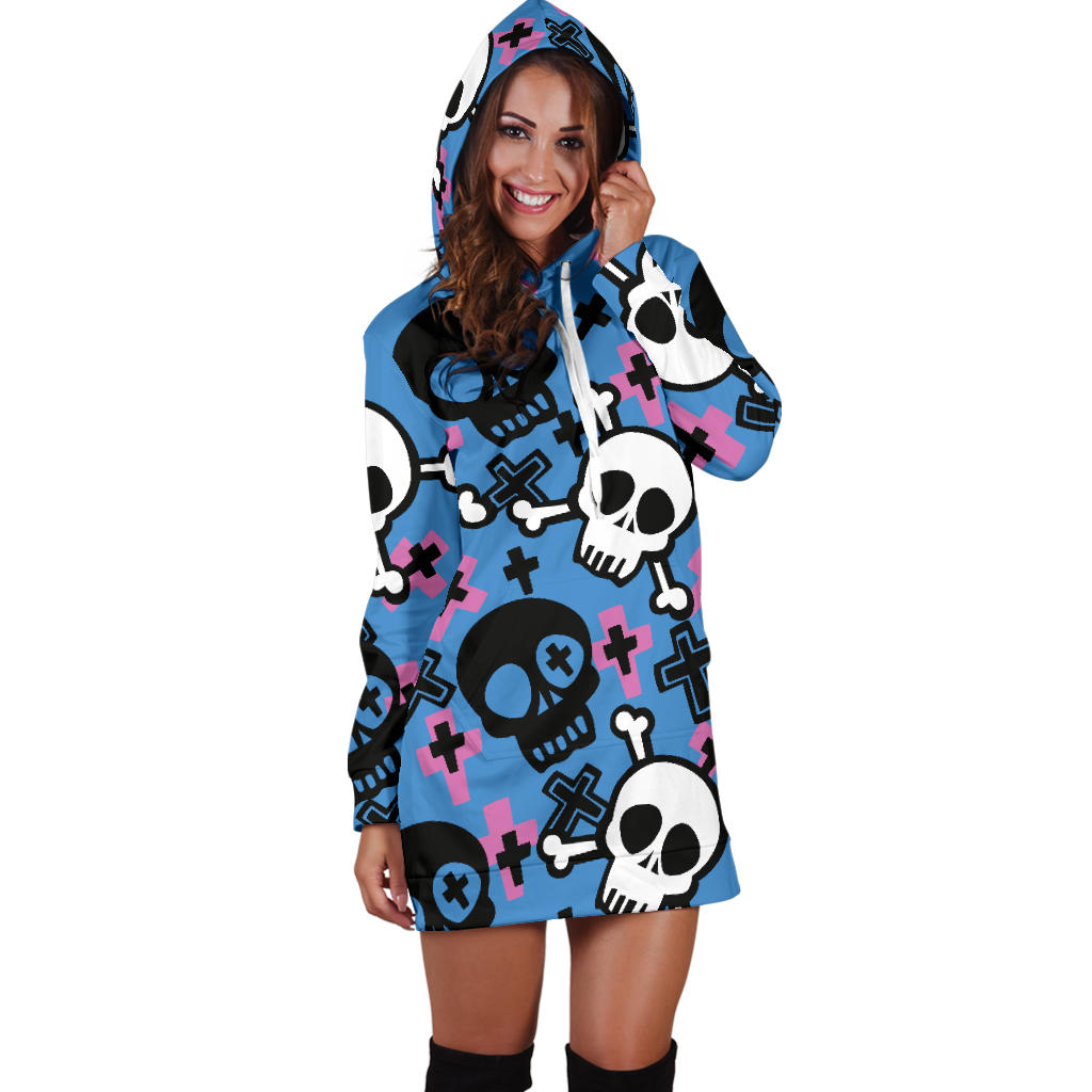 Women`s Hoodie Dress Skull And CrossBones | Premium Ladies Hoodie Dress