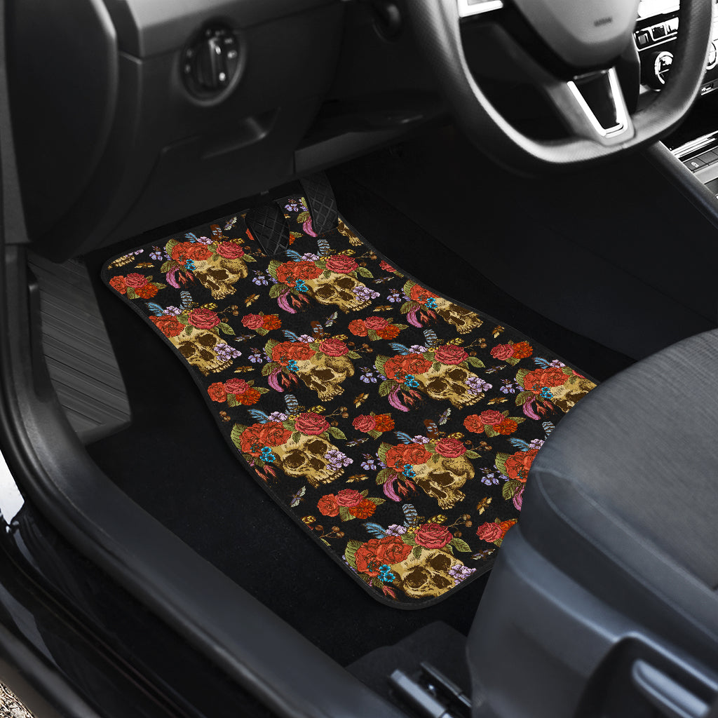 Set 4 pcs floral sugar skull car mats