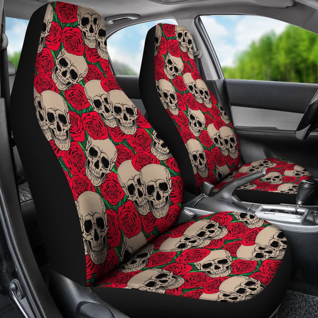 Set of 2 floral sugar skull seat covers Day of the dead