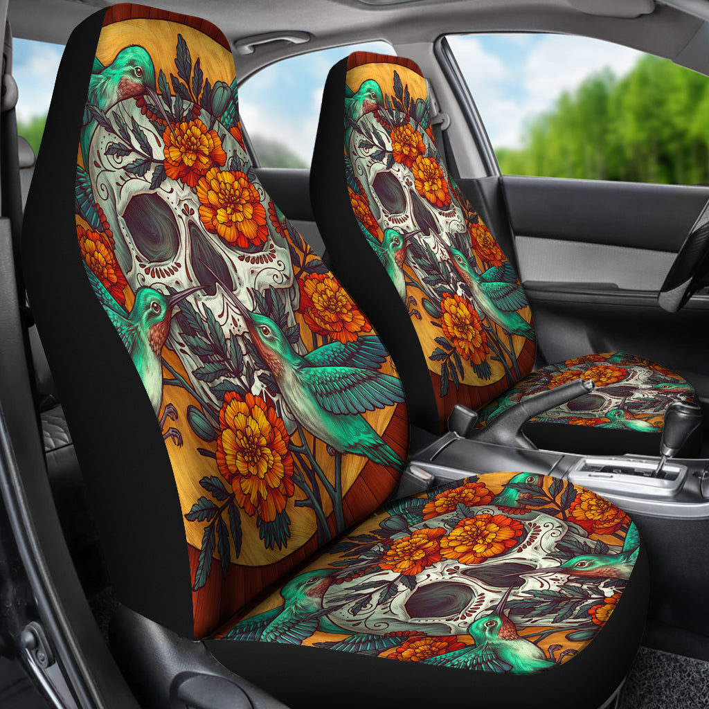 Set of 2 beautiful sugar skull car seat covers