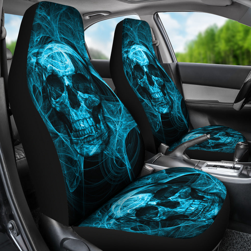 Set of 2 pcs seat cover flaming skull gothic car seat cover