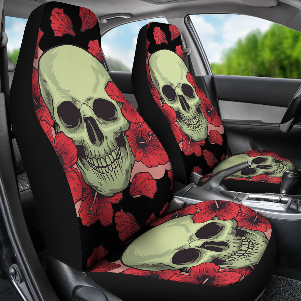 Set 2 pcs Floral sugar skull day of the dead skull car seat covers