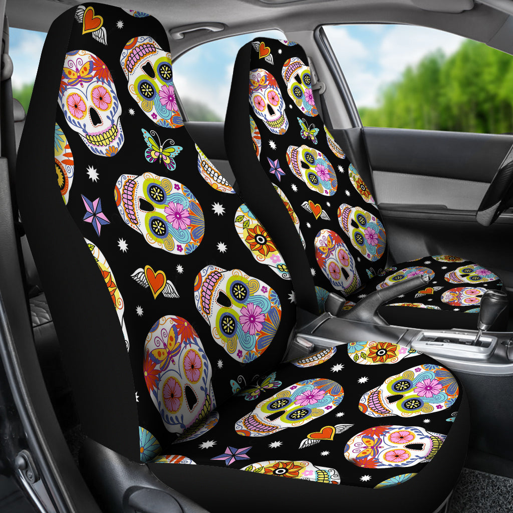 Set 2 seat cover sugar skulls