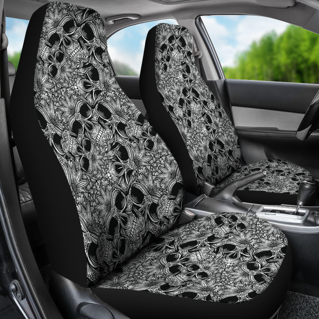 Set of 2 car skull seat cover sugar skulls