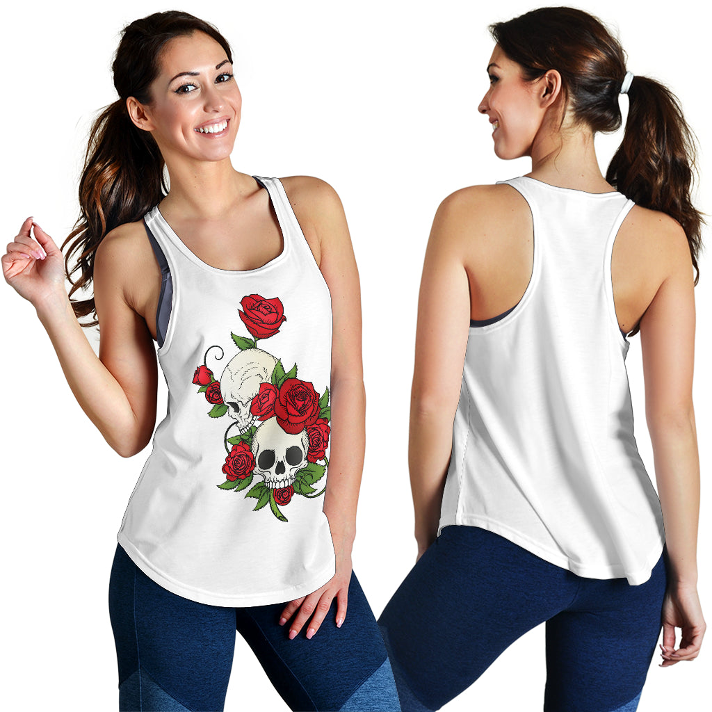 Skull Couple Roses (White) - Women's Racerback Tank Top