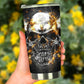 Flaming fire gothic skull tumbler cup mug