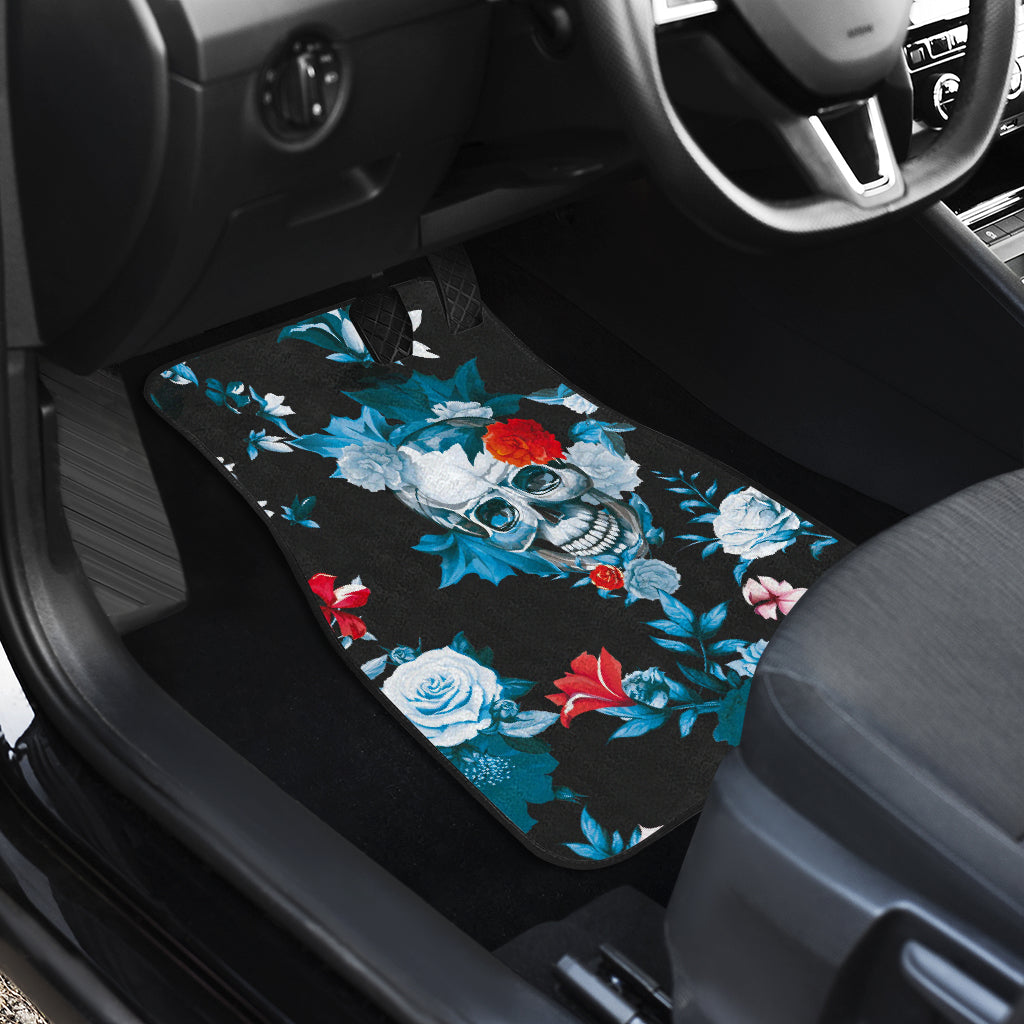 Set of 4 pcs floral sugar skull car mat