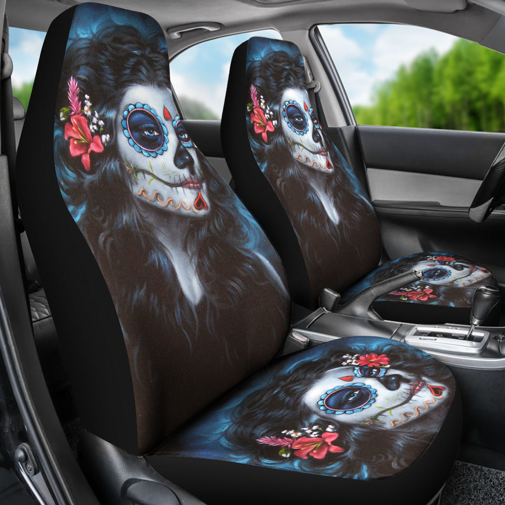 Set 2 pcs beautiful girl seat cover sugar skulls