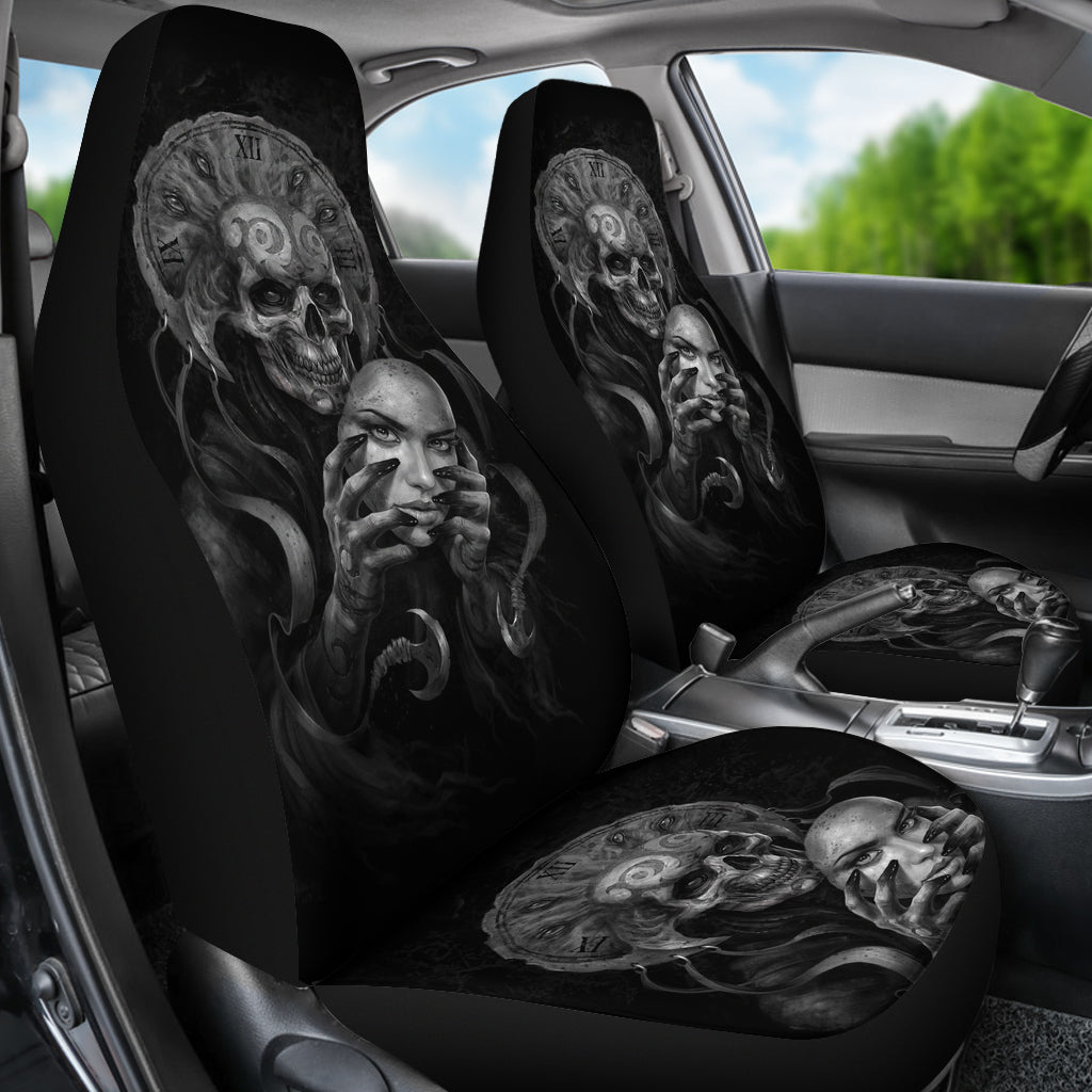 Set of 2 skull Gothic car seat covers