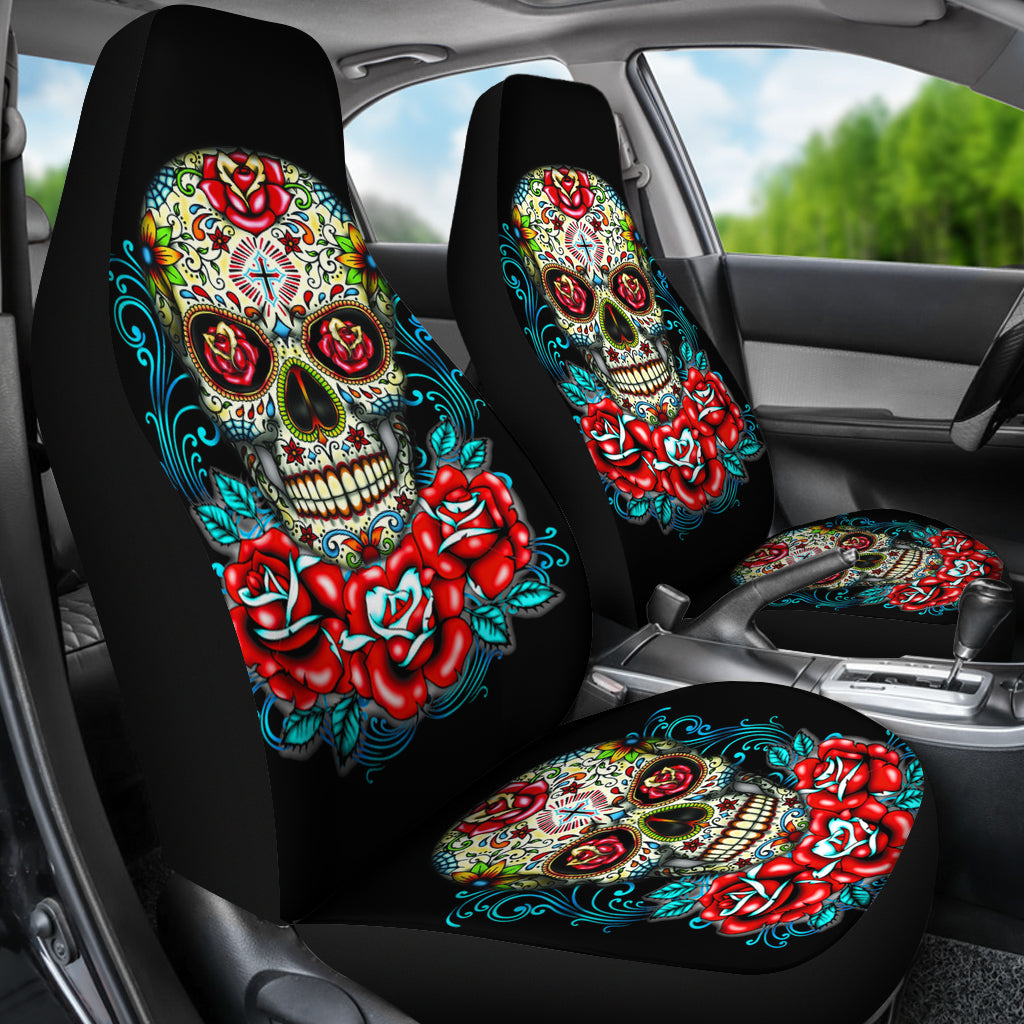 Set of 2 - Flower sugar skull seat covers