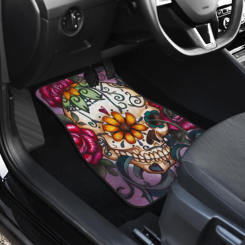 Set of 4 pcs sugar skull car mats