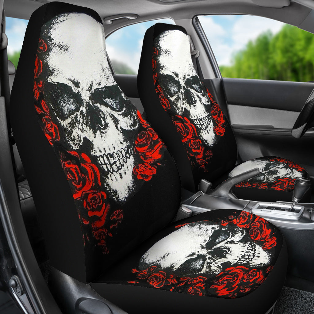 Set 2 pcs Floral sugar skull day of the dead skull car seat covers