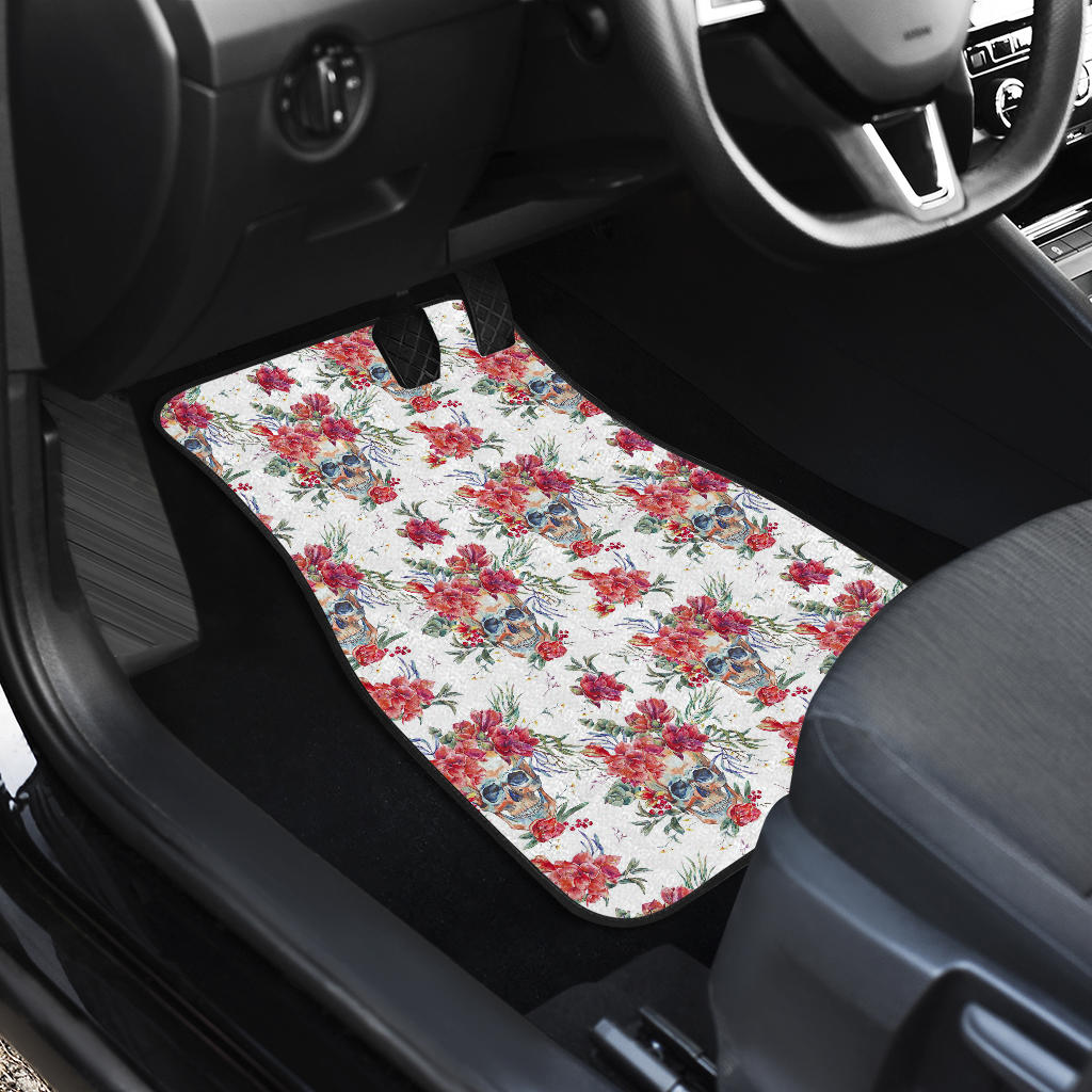 Set of 4 pcs floral sugar skull car mats