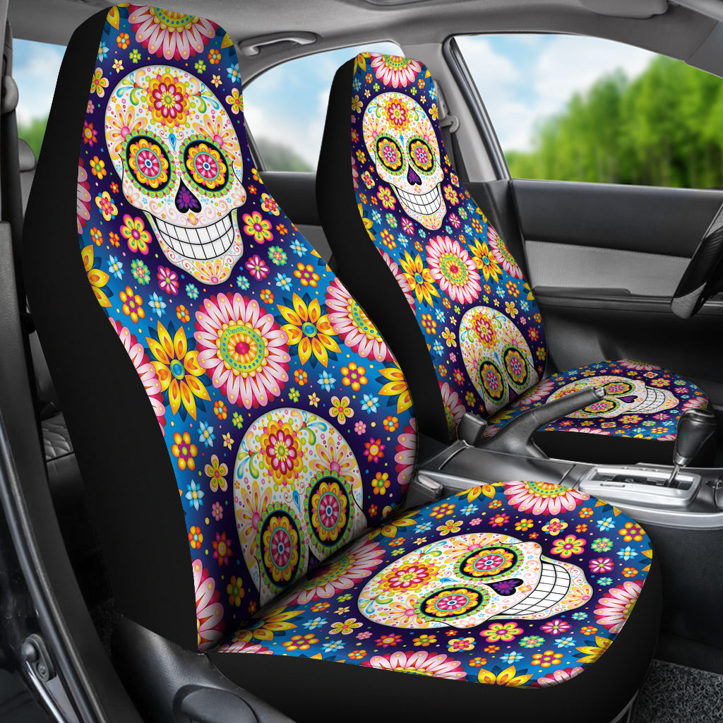 Set 2 pcs Gothic sugar skull car seat covers