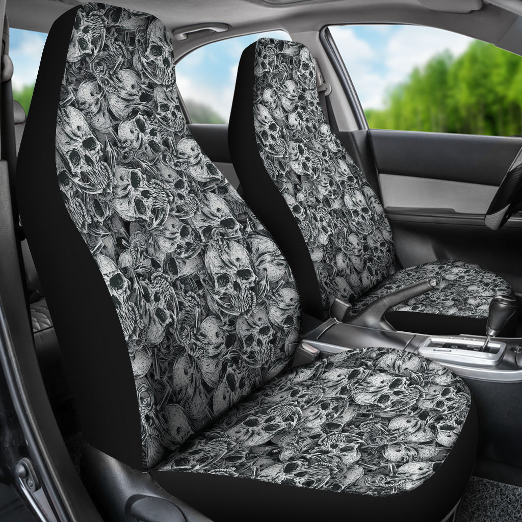 Set 2 pcs Floral sugar skull day of the dead skull car seat covers