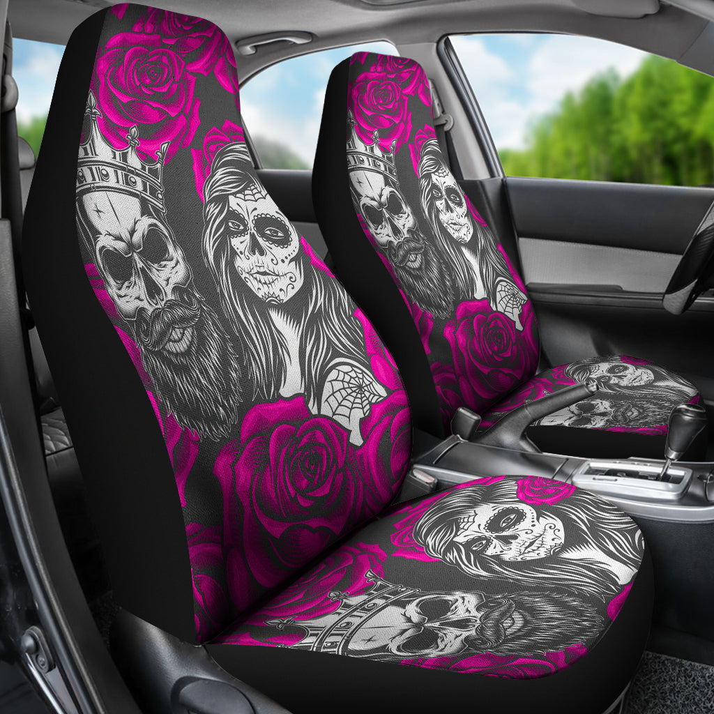 Set of 2 colorful sugar skull car seat covers