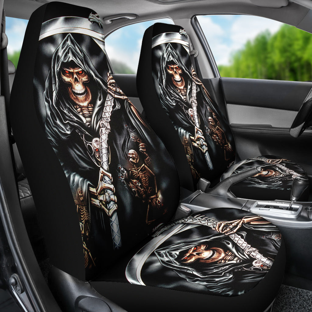 Set of 2 skull grim reaper car seat covers