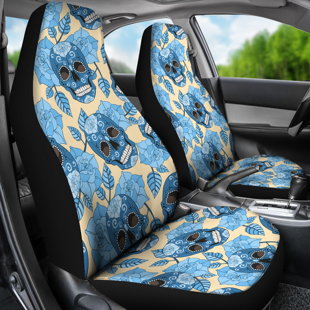 Set of 2 sugar skull car seat covers