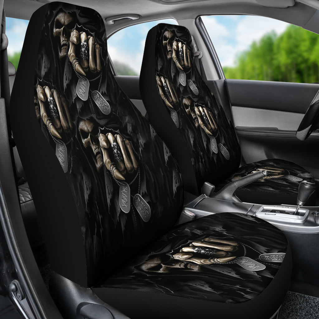 Set 2 pcs - You're next skull Gothic grim reaper car seat cover sugar skulls