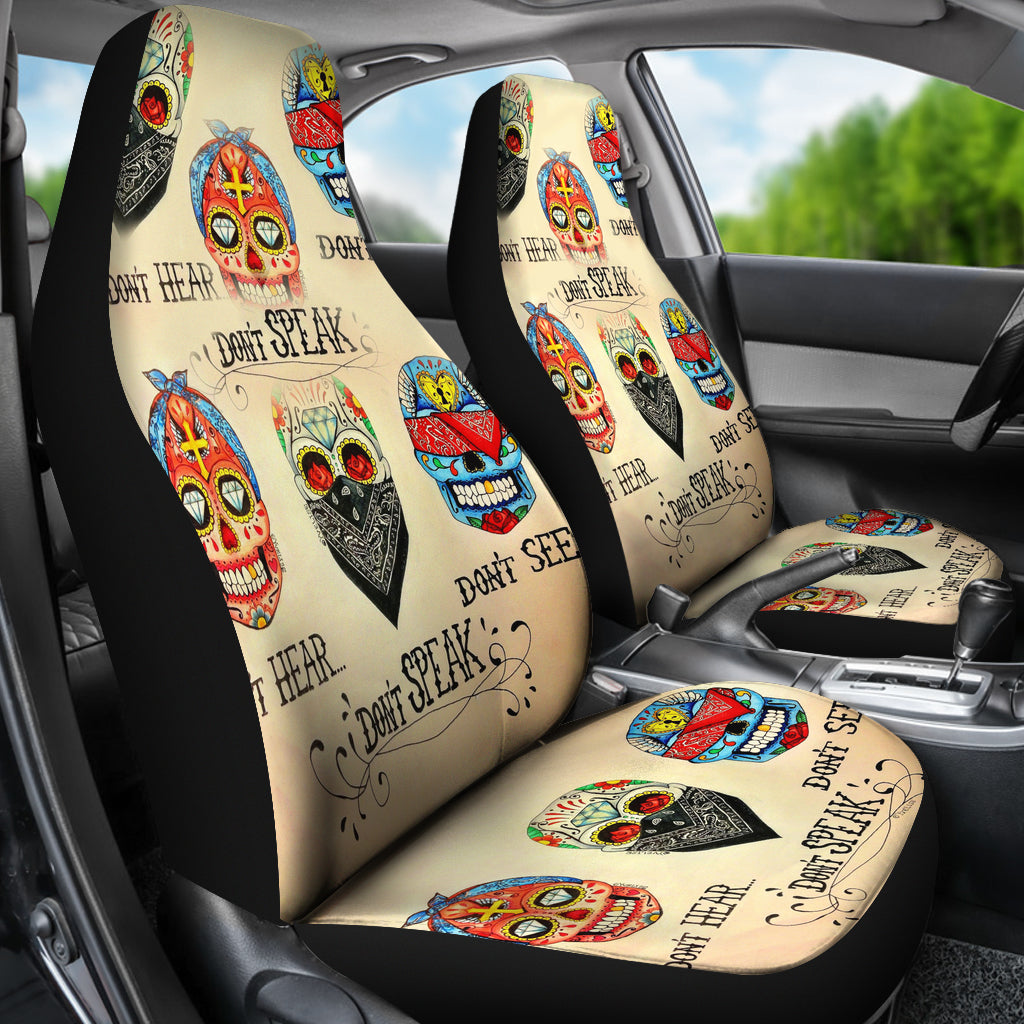 Set of 2 - No hear no see no speak sugar skull car seat cover