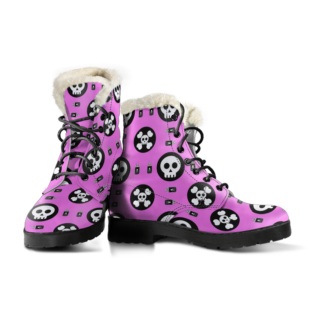 Skulls and Potion Faux Fur Leather Boots