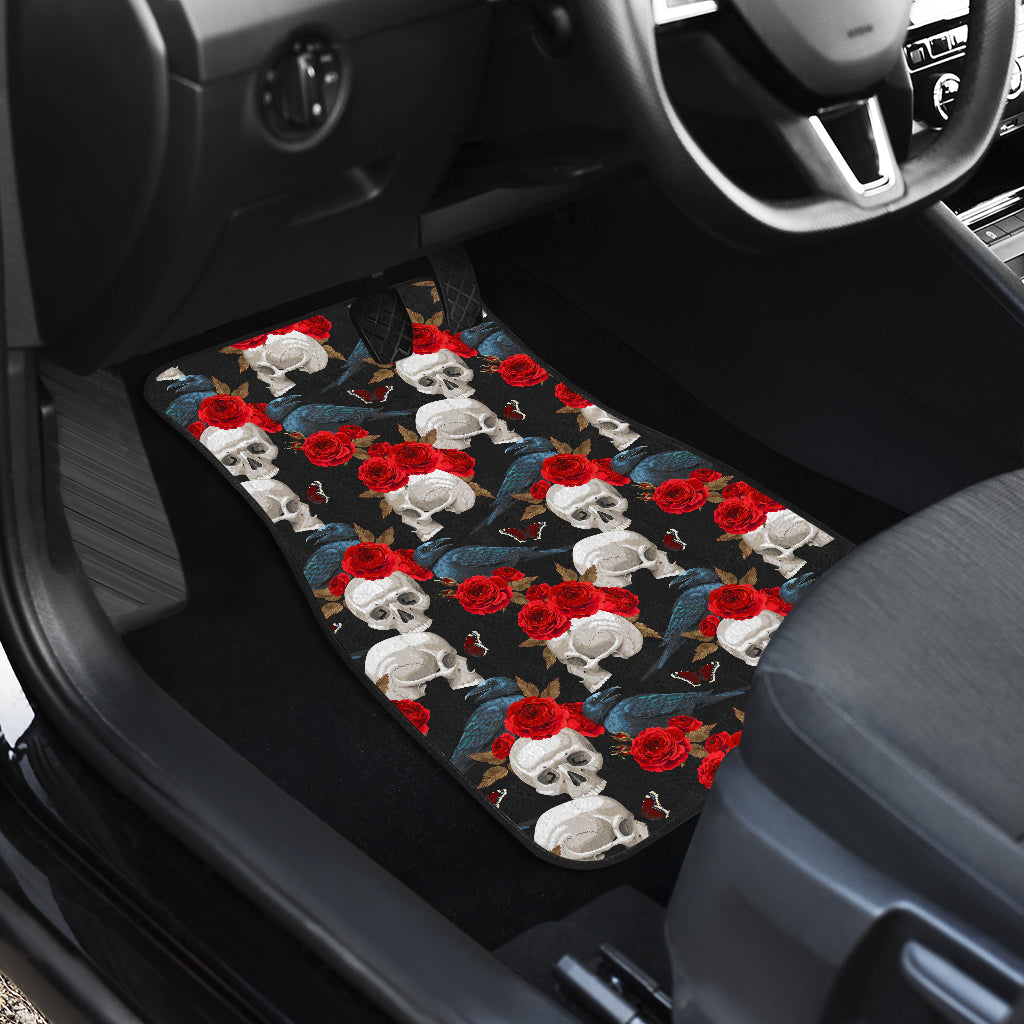 Set of 4 pcs floral rose skull car mats