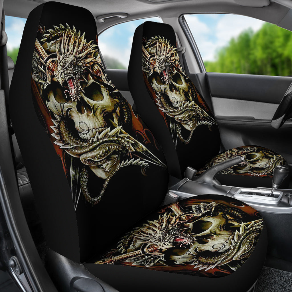 Set of 2 skull dragon car seat covers